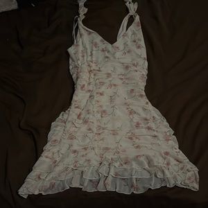 Midi dress, floral, white with pink flowers